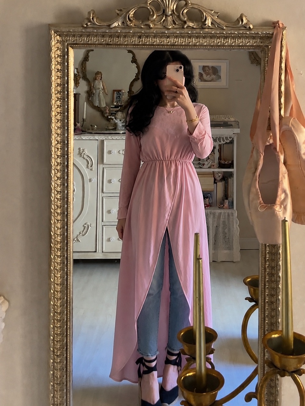 Soft Pink High-Low Maxi Dress with Front Split